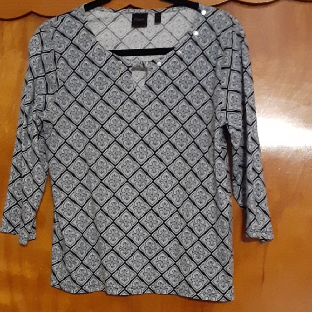 Rafaella Black and White Geometric Blouse